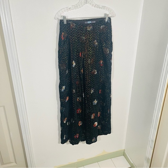 Anthropologie Eva Franco Hepburn Pant Black/Multi Metallic Wide-Leg Size 4 - Picture 5 of 8